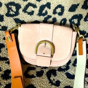 J crew pink suede buckle camera bag
